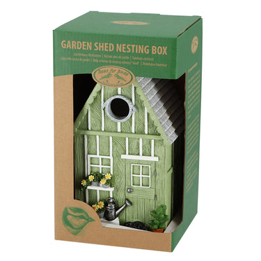 huisje voor vogel in de stijl van een tuinhuis in doos