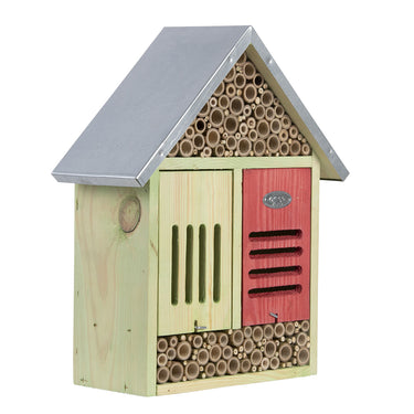 Insecten huis met zinken dak voorkant met rood frontje
