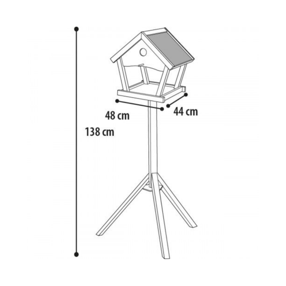 vogelvoederhuis op voet met afmetingen