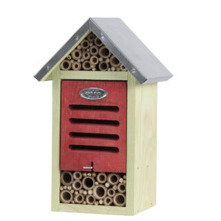 Insectenhotel met zinken dak met rood frontje