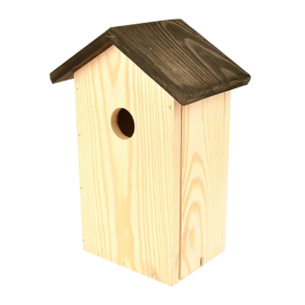 houten vogel huisje met zwart dak