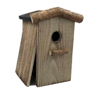 vogelhuisje van gevlamd hout en berk