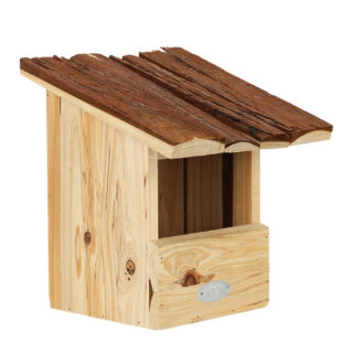 vogelhuisje voor een roodborstje met boomschors dak